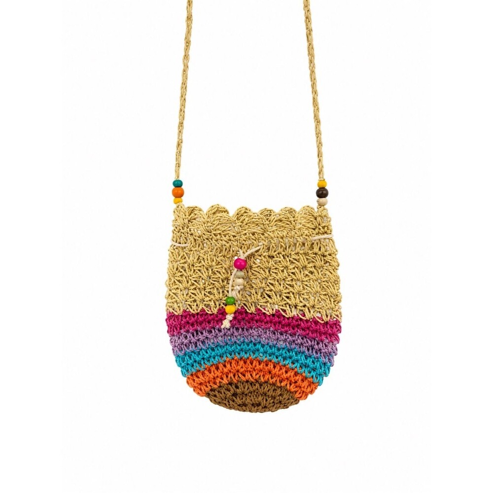 2 Chic Woven Straw Crossbody Mini Bag Multicolor Stripe Boho Festival Rainbow